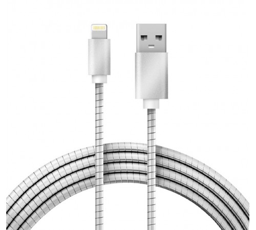 USB кабель для iPhone 5/6/7 моделей, шнур в металлической оплетке серебристый  18-4247  REXANT