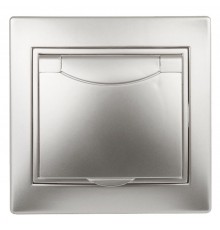 1-203-03 Intro Розетка 2P+E Schuko с крышкой, 16А-250В, IP20, СУ, Plano, алюминий  Б0030062  Intro