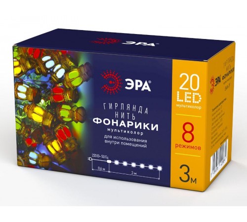 Гирлянда светодиодная  Нить Фонарики 3 м мультиколор, 220V, ENIN-3F ,   IP20 (36/720)  Б0041897  ЭРА