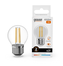 Лампа светодиодная   Filament Elementary Шар 10W 650lm 2700К Е27 LED 1/10/100  52210  Gauss