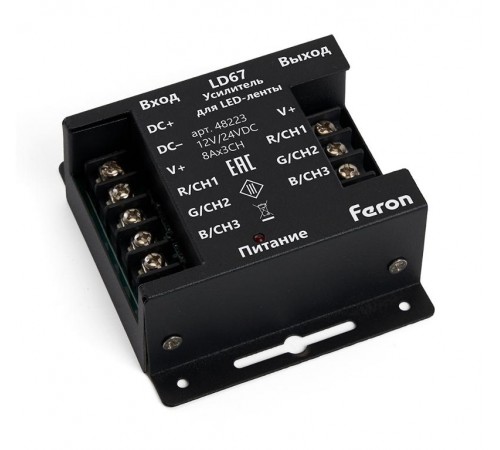 Усилитель для светодиодной ленты, RGB, 24А12-24V, LD67 FERON  48223  FERON