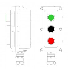 Взрывонепроницаемый пост управления из алюминия LCSD-03-B-MB-L1G(220)x1-P1B(11)x1-P1R(11)x1-PBMB-ANP15BMB  LCSD21000121  DKC