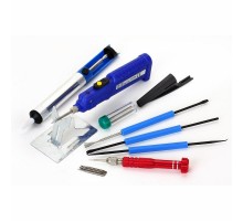 Набор для пайки (паяльник 8 Вт, оловоотсос, подставка, припой, отвертка, интрумент для монтажа)  12-0167  REXANT