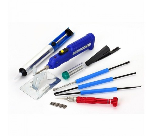 Набор для пайки (паяльник 8 Вт, оловоотсос, подставка, припой, отвертка, интрумент для монтажа)  12-0167  REXANT