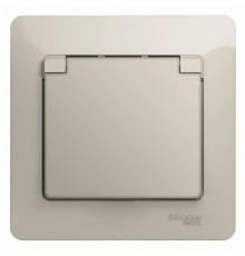 Glossa Молочный Розетка с заземлением со шторками с крышкой IP20 (в сборе)  GSL000946  SE