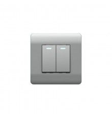 Выключатель 2-клавишный с подсветкой, 10А, серебряный(NEW3-E)  431397  CHINT