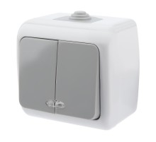 5-105-03 Выключатель двойной с подсветкой, 10А-250В, IP54, ОУ, Atlantic, серый  Б0050944  Intro