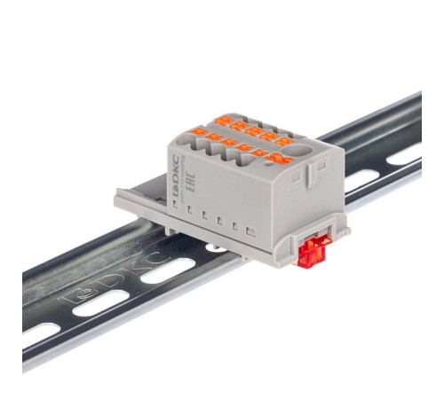 Блок распределительный с верт. адаптером на рейки  15/35мм, зажим push-in, 1 ввод 6 кв.мм, 10  подкл. 2,5 кв.мм, серый  DTP1-110-104SPUG-V  DKC