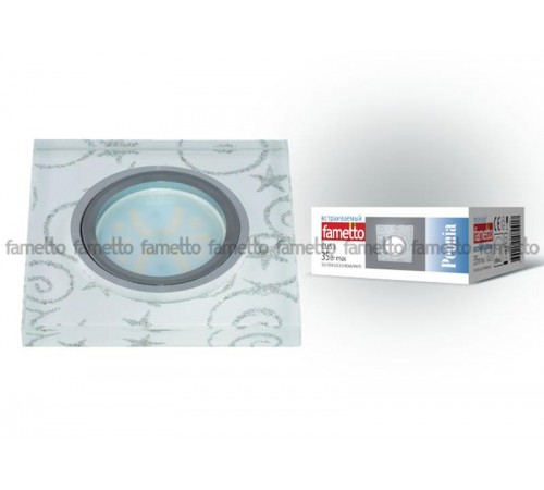 Светильник декор. встраив., серия Peonia DLS-P203 GU5.3 CHROME/WHITE квадратный GU5.3. металл/стекло. Хром/белый+серебро.  10127  Fametto