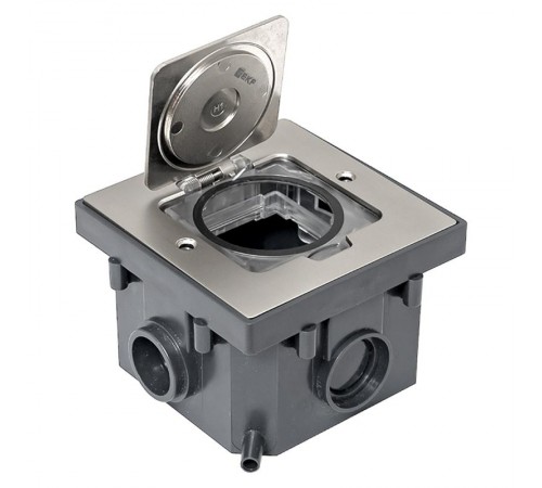 Лючок напольный C-Line 2 IP44 86*86 мм на 2модуля=1пост (с напольной коробкой для установки в фальш-пол и бетон) матовый никель  cl-ln-knl-2  EKF