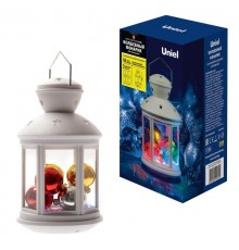 Фонарь с диодов  гирляндой внутри  ULD-L1220-010/DTB/RGB WHITE  на батарейке  10 диодов , RGB свет,режим мигания, белый корпус  UL-00005490  Uniel