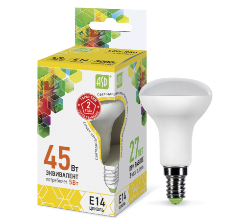 Лампа светодиодная LED-R50-standard 5Вт 230В Е14 3000К 450Лм  4690612001531  ASD