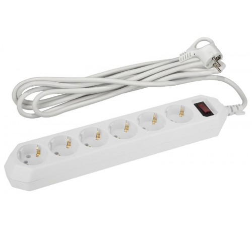 Сетевой фильтр USF-6es-1,5m-W-BOX Сет.фильтр базовая защита, с/з, с выкл, 6гн, 1,5м, ПВС,  Б0037260  ЭРА