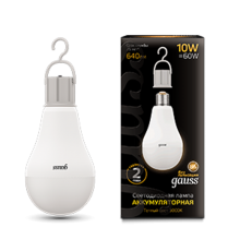 Лампа светодиодная LED A60 10W E27 640lm 3000K с Li-Ion аккумулятором 1/10/60  102402100  Gauss