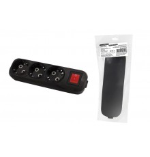 Колодка розеточная 3 гнезда 2П+3 c выключателем 16А 250В черная серии "Народная"  SQ1806-0427  TDM