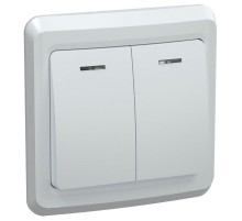 ВЕГА белый ВС10-2-1-ВБ Выключатель 2-клавишный с индикацией 10А ВС10-2-1-ВБ  EVV21-K01-10-DM  GENERICA