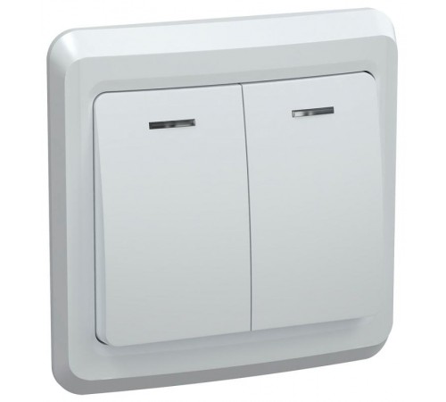 ВЕГА белый ВС10-2-1-ВБ Выключатель 2-клавишный с индикацией 10А ВС10-2-1-ВБ  EVV21-K01-10-DM  GENERICA