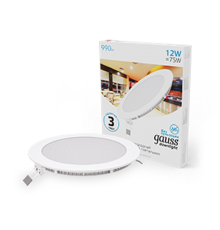 Встраиваемый светильник ультратонкий круглый IP20 12W170х22 O 155 6500K 990лм 1/20  939111312  Gauss