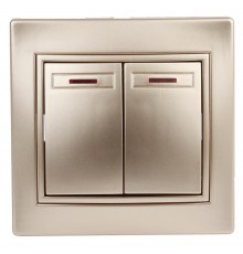 1-105-04 Intro Выключатель двойной с подсветкой, 10А-250В, IP20, СУ, Plano, шампань  Б0030047  Intro