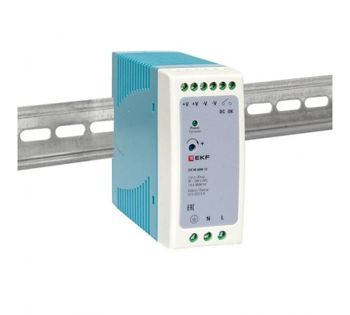 Блок питания на дин рейку 60Вт,Uвх ~ 220 В AC m, Uвых - 12 В DC постоянного тока DR-M-60W-12 EKF