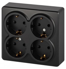 Розетка ЭРА Эксперт 11-2211-05 четырехместная с заземлением 4х2P+E Schuko со шторками, IP20, 16A-250В, ОУ, Антрацит  Б0063004  ЭРА
