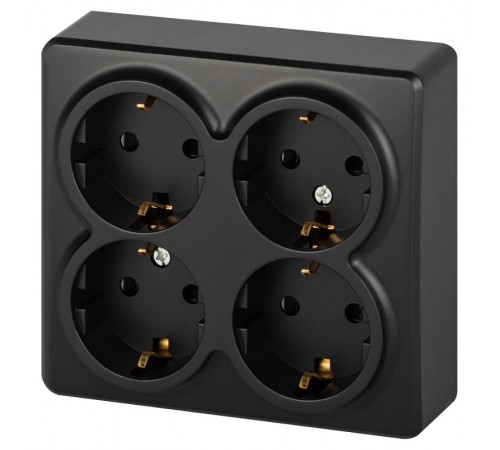 Розетка ЭРА Эксперт 11-2211-05 четырехместная с заземлением 4х2P+E Schuko со шторками, IP20, 16A-250В, ОУ, Антрацит  Б0063004  ЭРА