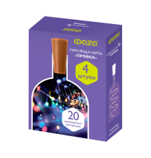 Комплект гирлянд декоративных, питание от ЭП  DC-G04-20MS4, комплект 4 шт., Пробки, мульт., 20 LED, 3xAG13, IP20  .5047938  ФАZА