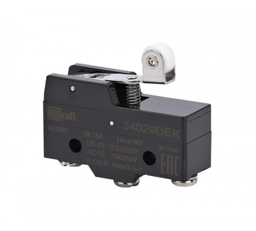 Миниатюрный конц. вык. 1НО1НЗ шарнирного короткого рычажного типа с роликом  34029DEK  DEKraft