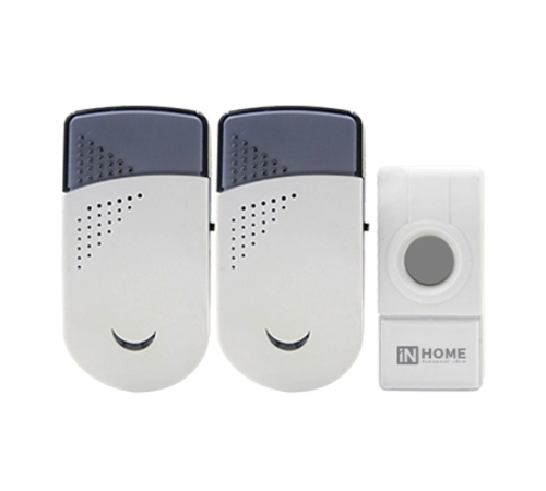 Звонок беспроводной ЗБН-6 с двумя динамиками 32 мелодии 120м с кнопкой IP44 бело-серый  4690612013343  IN HOME