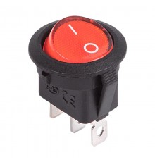 Выключатель клавишный круглый 12V 20А (3с) ON-OFF красный с подсветкой  36-2585  REXANT