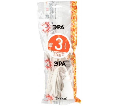 Удлинитель Россия UX-1е-3m Удлин-ль с заземл, 1гн, 3м, ПВС, 3x0.75мм2, 10А  Б0039817  ЭРА