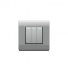 Переключатель 3-клавишный с подсветкой, 10А, серебряный(NEW3-E)  431513  CHINT