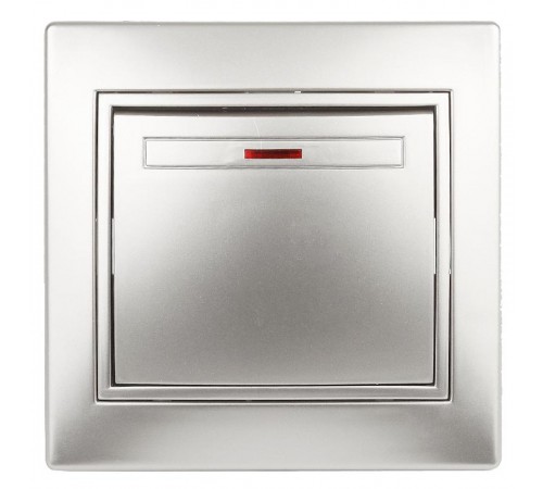 1-102-03 Intro Выключатель с подсветкой, 10А-250В, IP20, СУ, Plano, алюминий  Б0030034  Intro