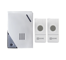 Звонок беспроводной ЗБН-5 32 мелодии 120м с двумя кнопками IP44 бело-серый  4690612013336  IN HOME