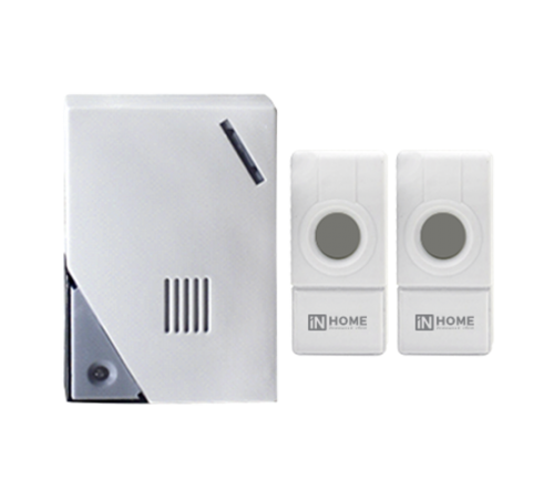 Звонок беспроводной ЗБН-5 32 мелодии 120м с двумя кнопками IP44 бело-серый  4690612013336  IN HOME