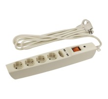 Сетевой фильтр SFU-5es-2m-I   (сл. кость) с заземл, 3x0.75мм2, со шт, с выкл, 5гн+2xUSB, 2м, кор (20/2 C0043328  ЭРА