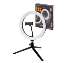 Лампа кольцевая светодиодная 26 см, 12 Вт, 2700-6400 К, штатив наст., диммер, USB,  SQ0373-0302  TDM