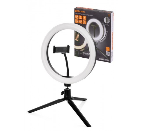 Лампа кольцевая светодиодная 26 см, 12 Вт, 2700-6400 К, штатив наст., диммер, USB,  SQ0373-0302  TDM