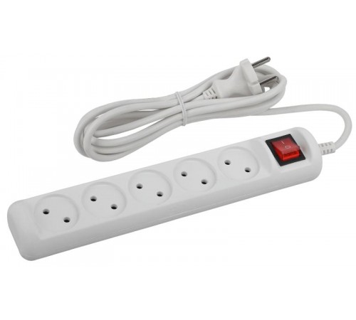 U-5s-1,5m-2x1 Удлин-ль без заземл, с выкл, 5гн, 1,5м, ПВС, 2х1мм2, 10А (20/600)  Б0044055  ЭРА