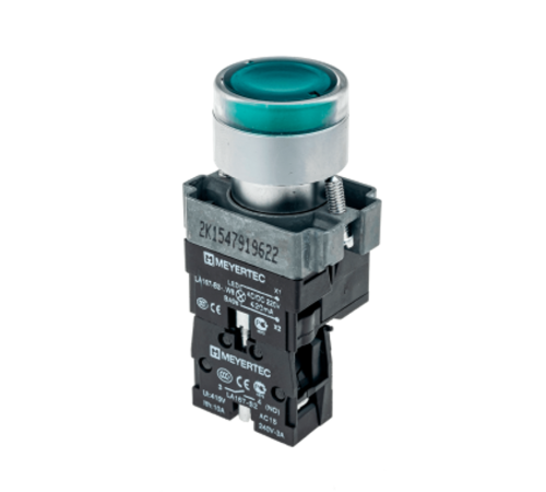 Кнопка с LED подсветкой, зеленая, 24V AC/DC, 1NO, металл MTB2-BW3361  54249  ОВЕН