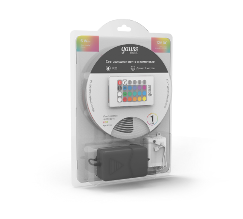 Лента светодиодная Basic в комплекте LED 5050/30 12V 6W/m 390lm/m RGB 10mm IP20 5m 1/50  BT012  Gauss