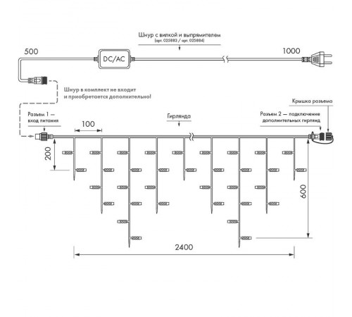 Светодиодная гирлянда ARD-EDGE-CLASSIC-2400x600-CLEAR-88LED-STD WARM (230V, 6W)  026004  Arlight