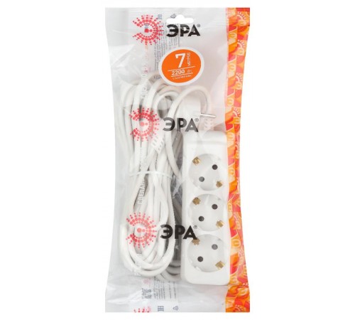 Удлинитель Россия UX-3e-7m Удлин-ль c заземл, 3х0,75мм2, ПВС, 3гн, 7м  Б0038577  ЭРА