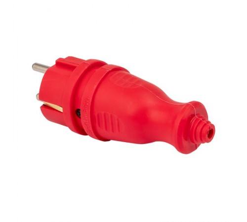 Вилка красная каучуковая прямая 230В 2P+PE 16A IP44 PRO  RPS-011-16-230-44-rr  EKF
