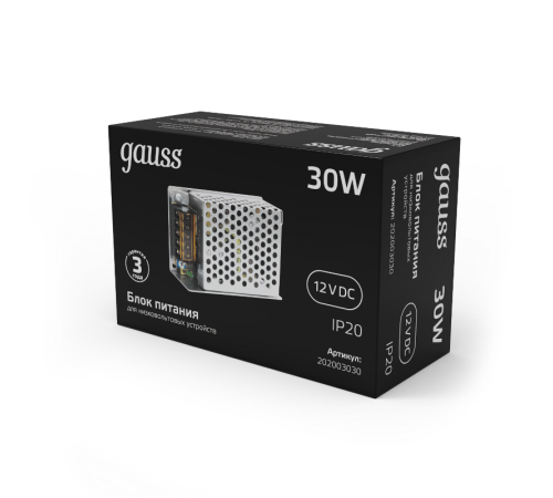 Блок питания для светодиодной ленты LED STRIP PS 30W 12V IP20  202003030  Gauss