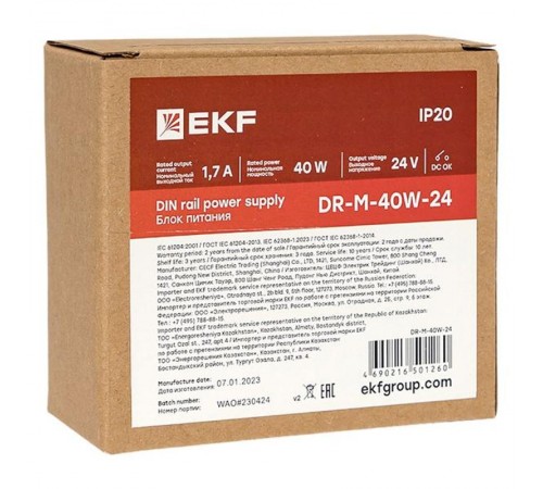 Блок питания на дин рейку 40Вт,Uвх ~ 220 В AC m, Uвых - 24 В DC постоянного тока DR-M-40W-24 EKF