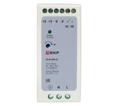 Блок питания на дин рейку 40Вт,Uвх ~ 220 В AC m, Uвых - 24 В DC постоянного тока DR-M-40W-24 EKF