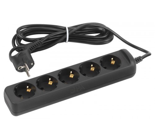 Удлинитель электрический UX-5e-3m-B с заземлением 5 розеток 3 м ПВС 3х0,75мм2 10А черный  Б0057725  ЭРА