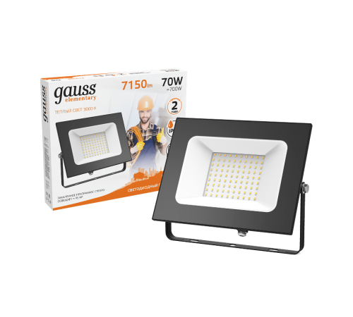 Прожектор светодиодный 70W 4450lm IP65 3000К черный  613527170  Gauss