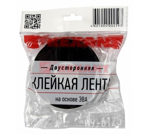 Двухсторонний скотч , черная, вспененная ЭВА основа, 25 мм, ролик 5 м  09-6125  REXANT